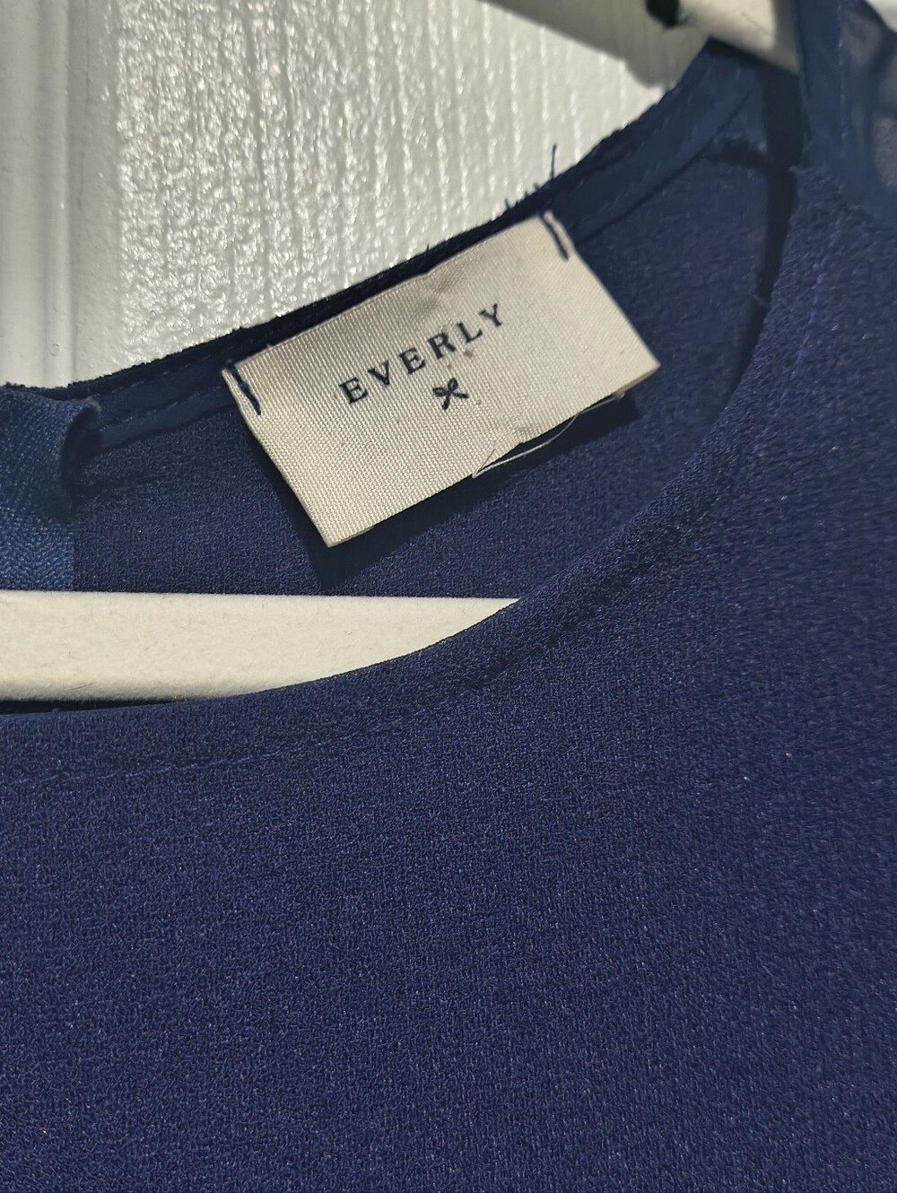 Everly Navy Blue Sheer Mesh Shoulder Shift Dress Short Sleeve Size S - Picture 3 of 8